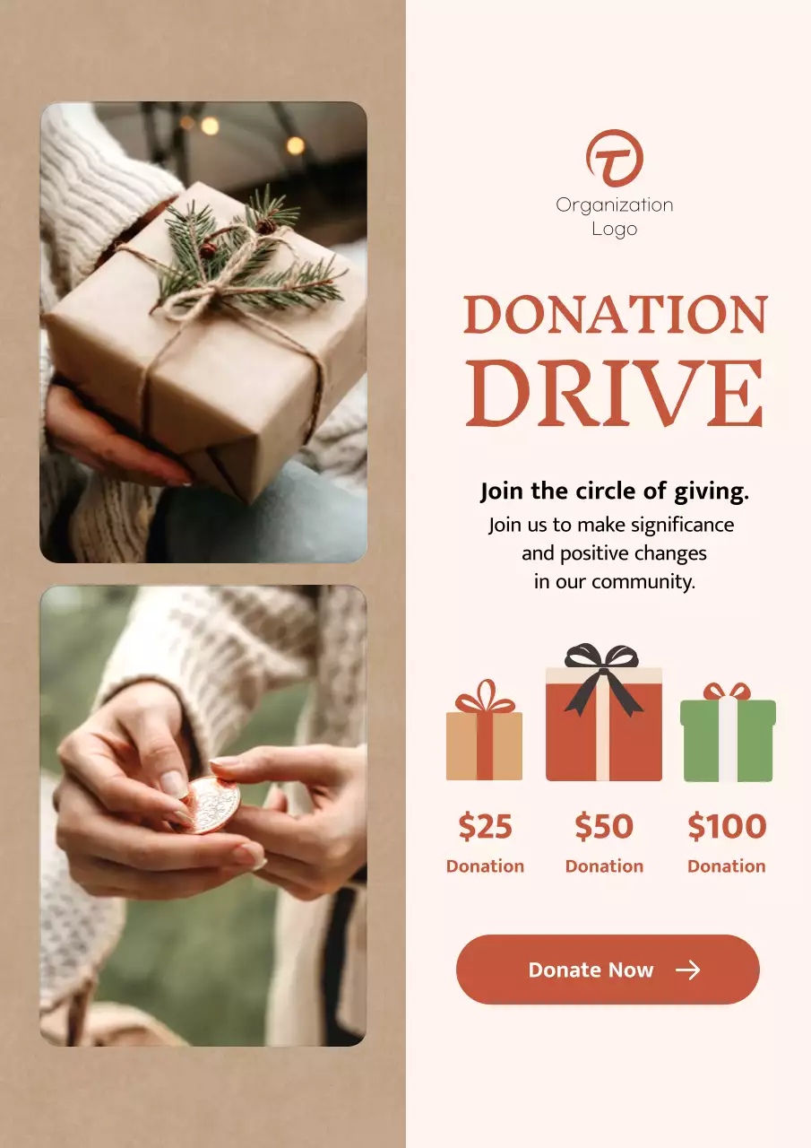 Beige Minimalist Donation Web Poster