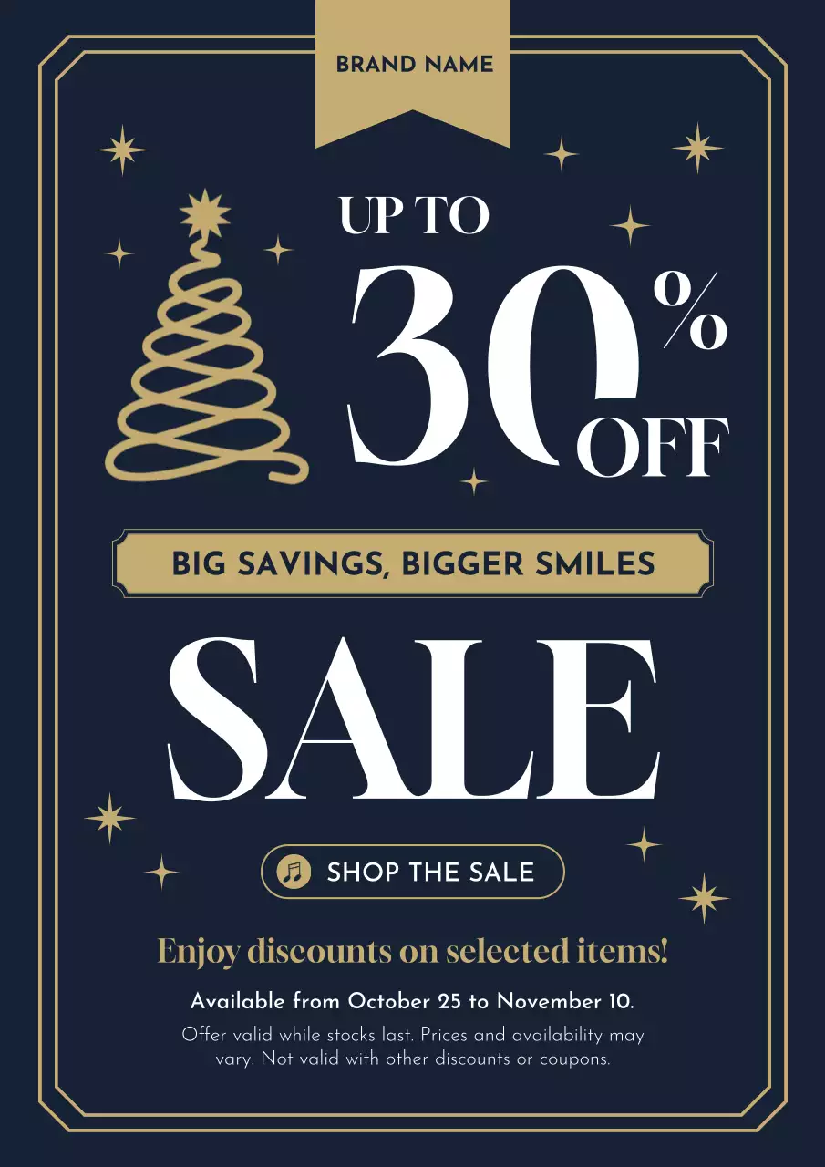 Navy Elegant Holiday Sale Promotion Poster