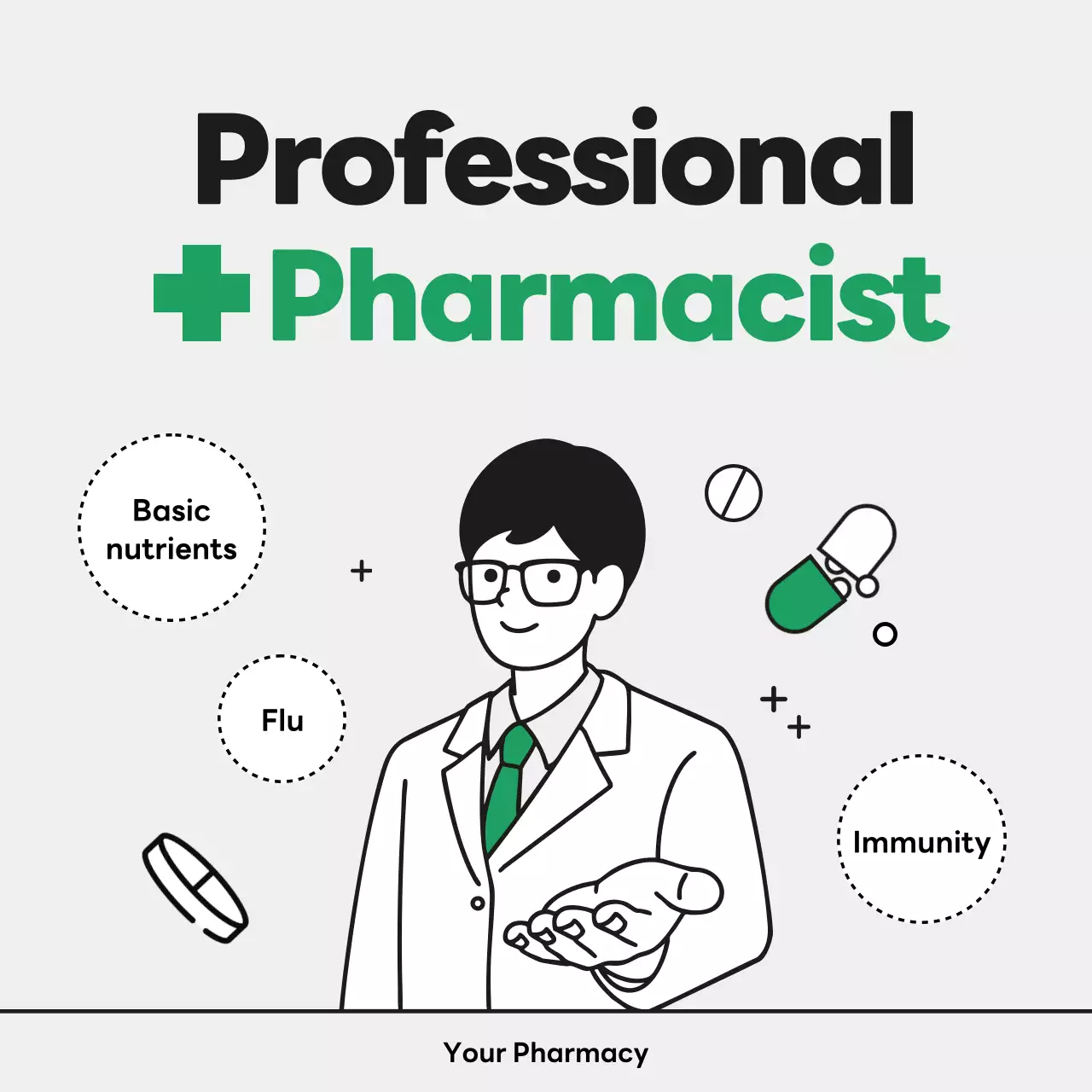 quảng cáo hiệu thuốc tối giản màu xanh lá cây