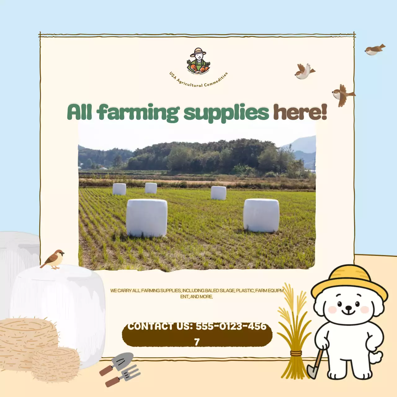 Iklan pertanian lucu berwarna biru langit