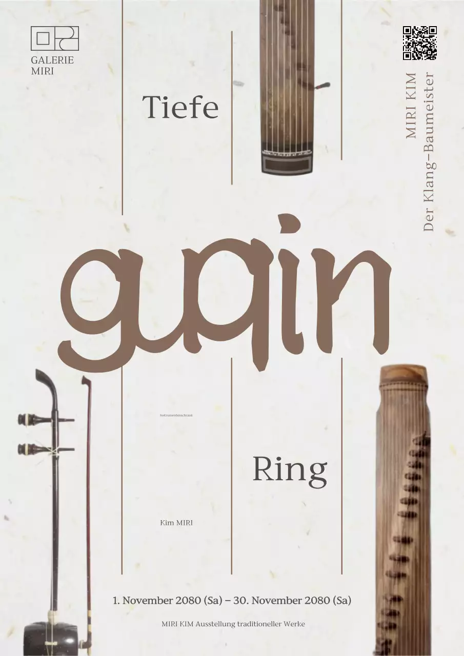 Ausstellung traditioneller Musikinstrumente in Beige