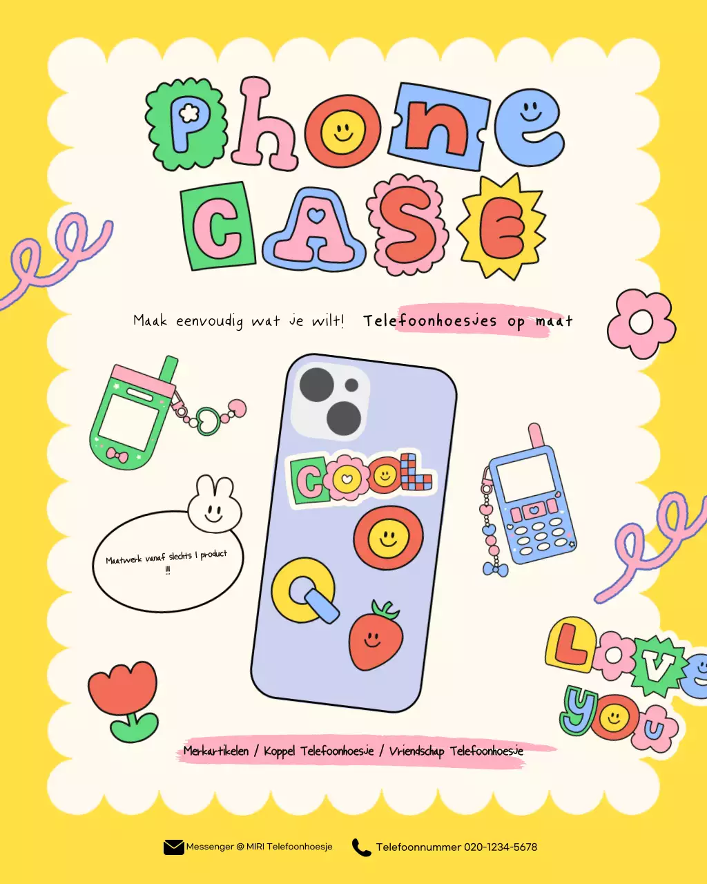 Promotie van een gele kitsch telefoonhoesje