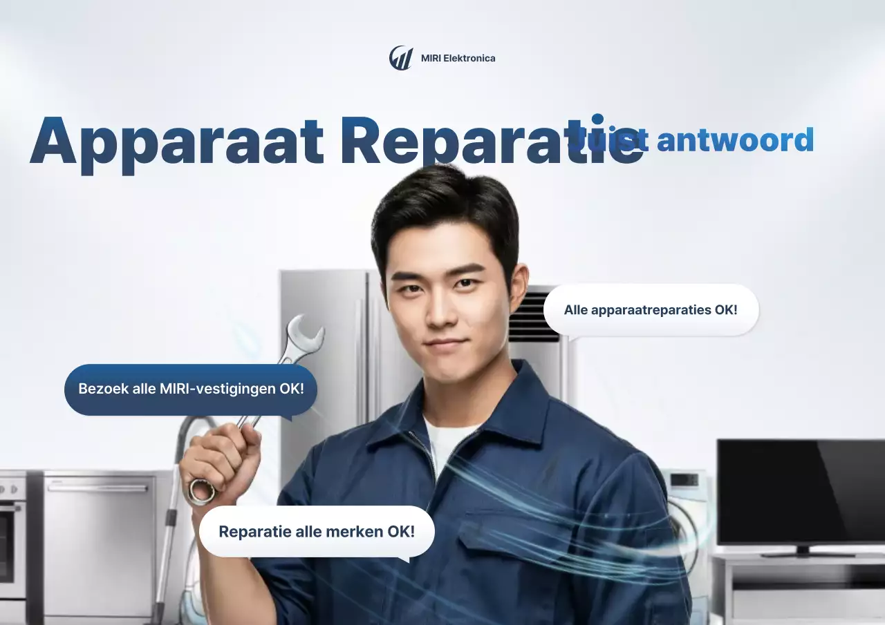 Blauwe, schone advertentie voor reparatiewerkplaats voor apparaten