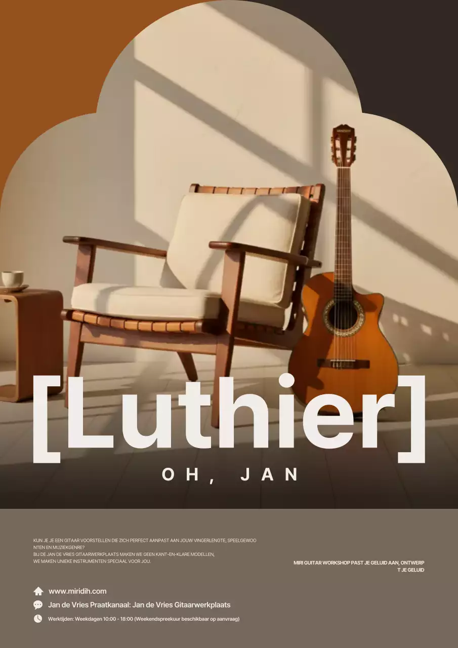 Bruine moderne muziekinstrumentadvertentie