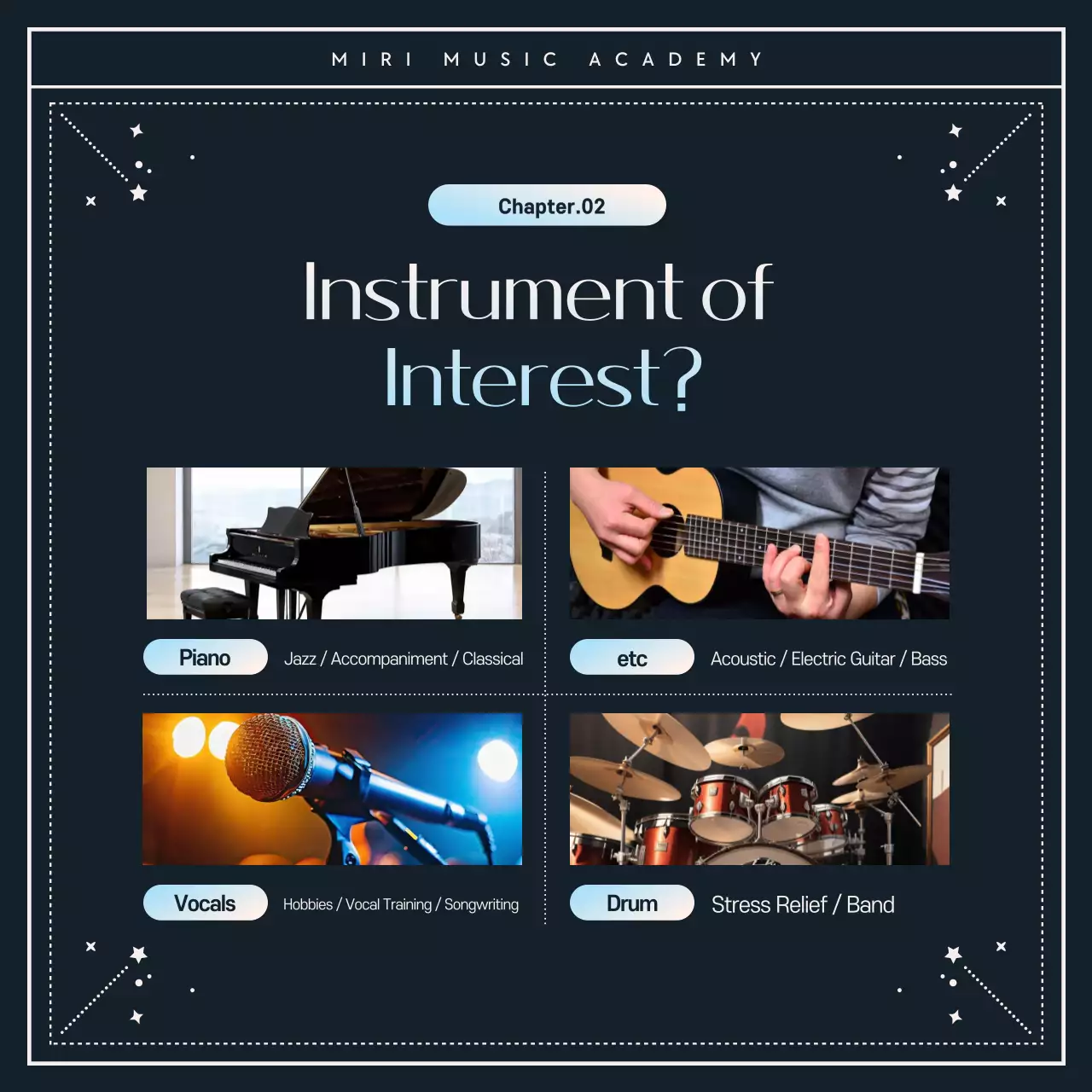 Promotion of a modern music academy in blue