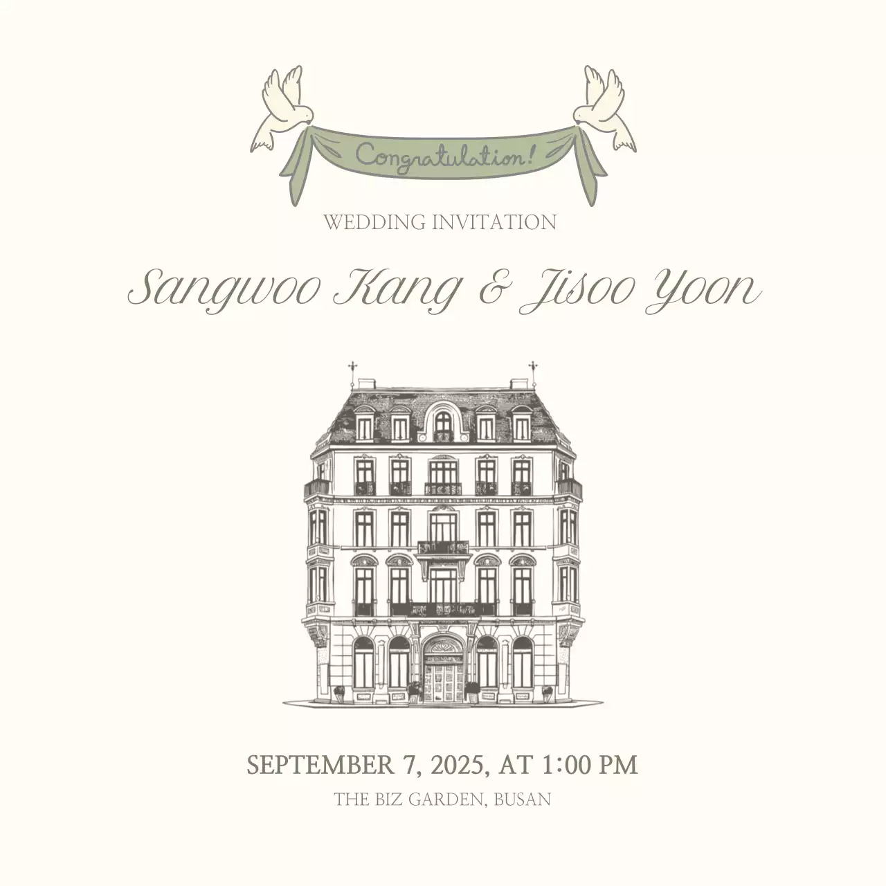 Convite de casamento clássico em marfim