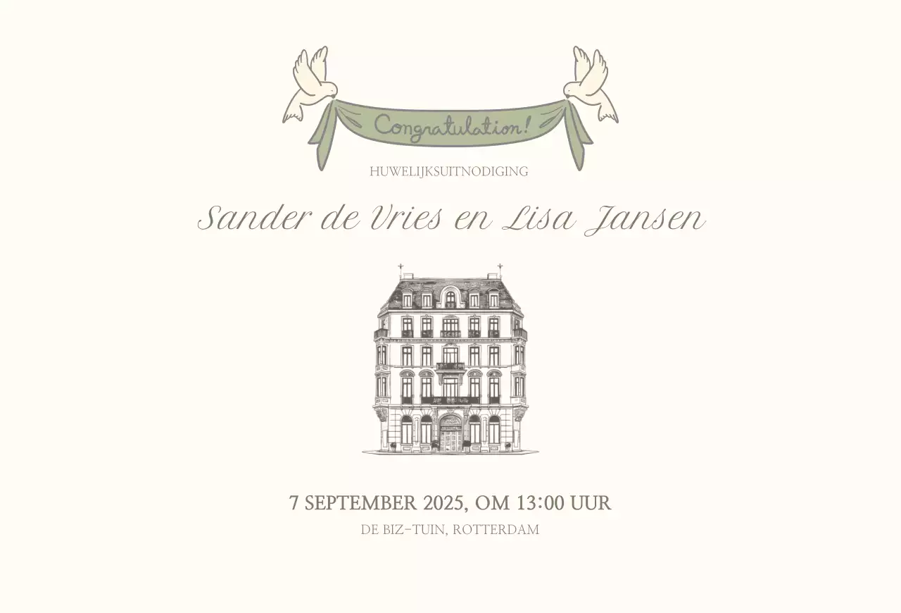 Beige klassieke huwelijksuitnodiging