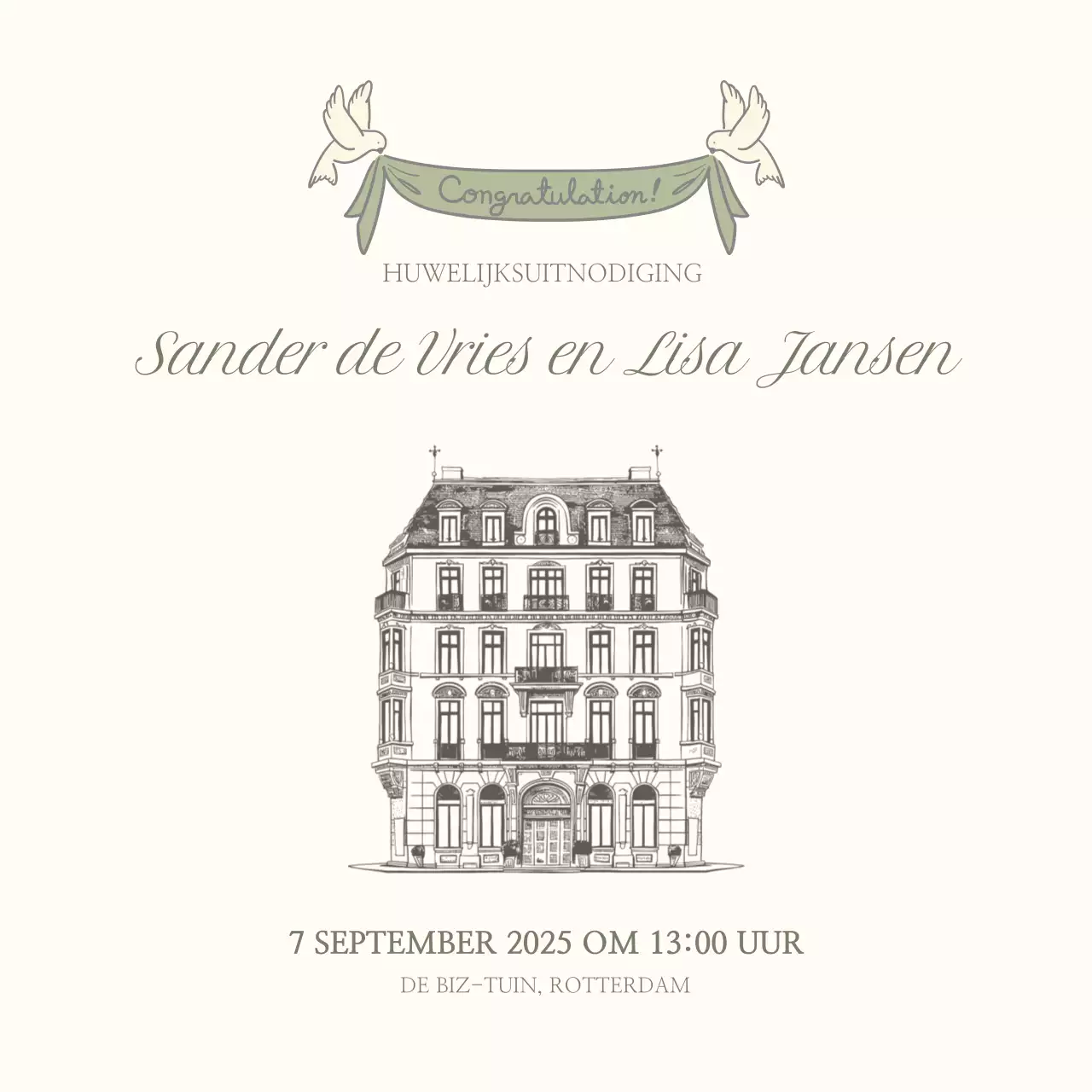 Ivoor Klassieke Trouwuitnodiging