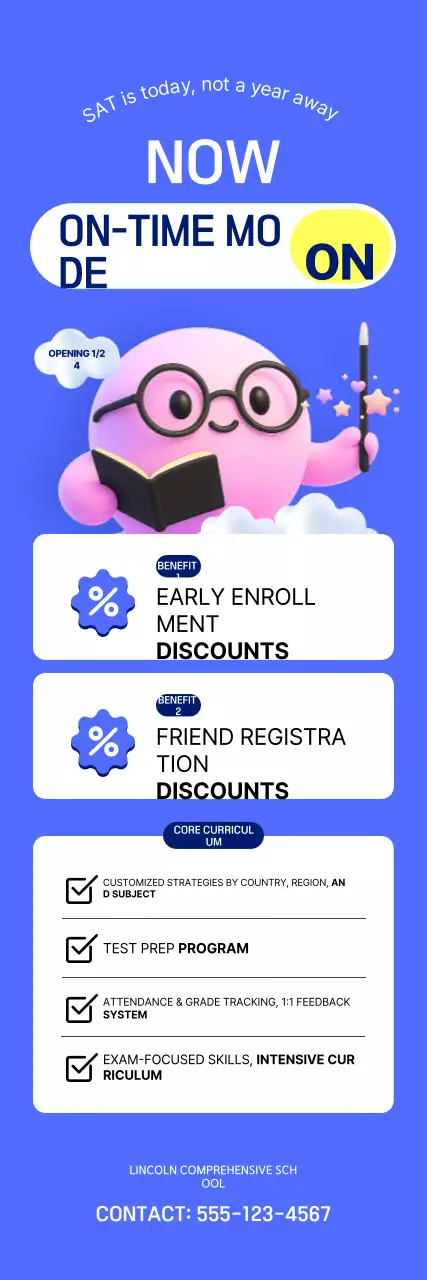 Anúncio educativo fofo em azul