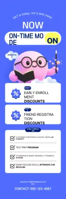 Anúncio educativo fofo em azul