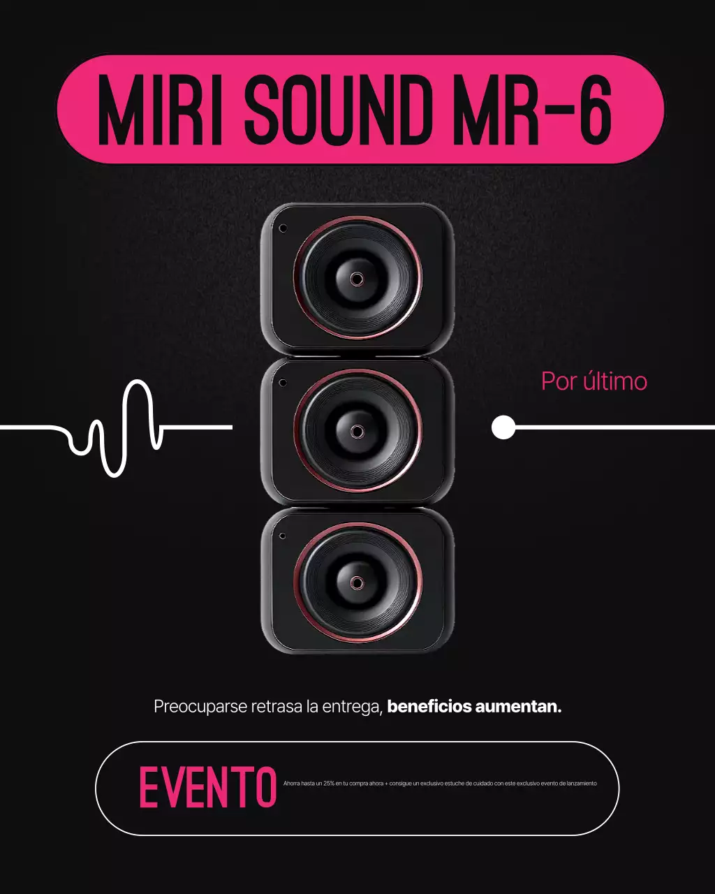 Promoción de productos de audio modernos en color rosa intenso