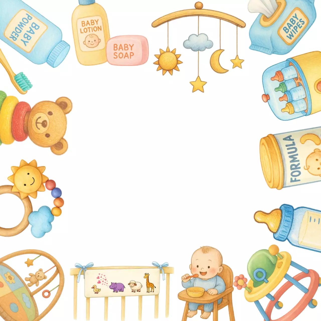 블루 아기자기 다양한 출산준비 용품 포토프레임