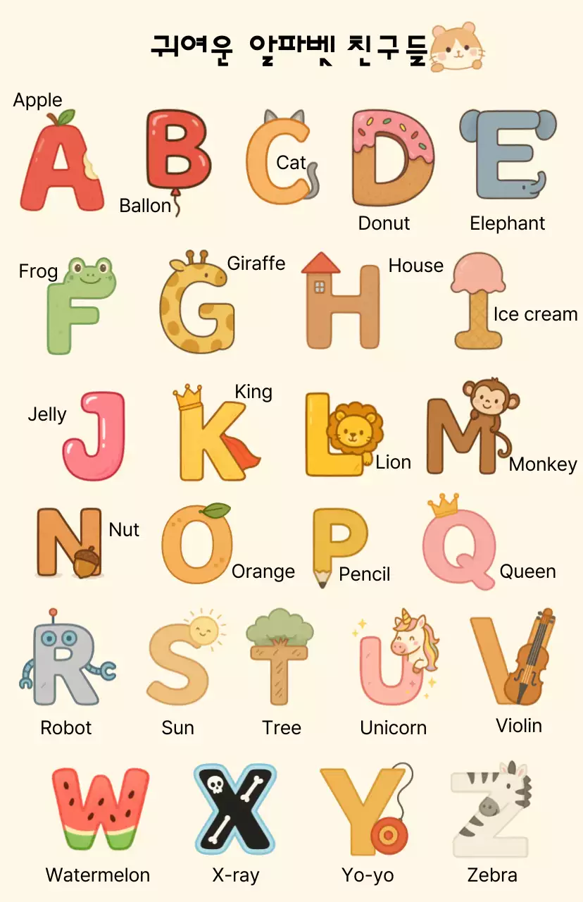 베이지 아기자기한 알파벳 교육