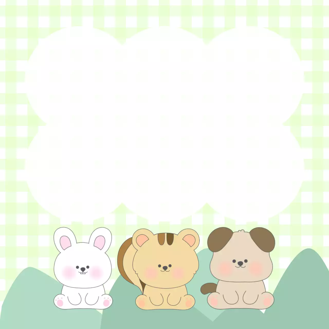 연두 아기자기한 체크 동물 숲 문구