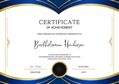 Blue and gold elegant achievement certificate