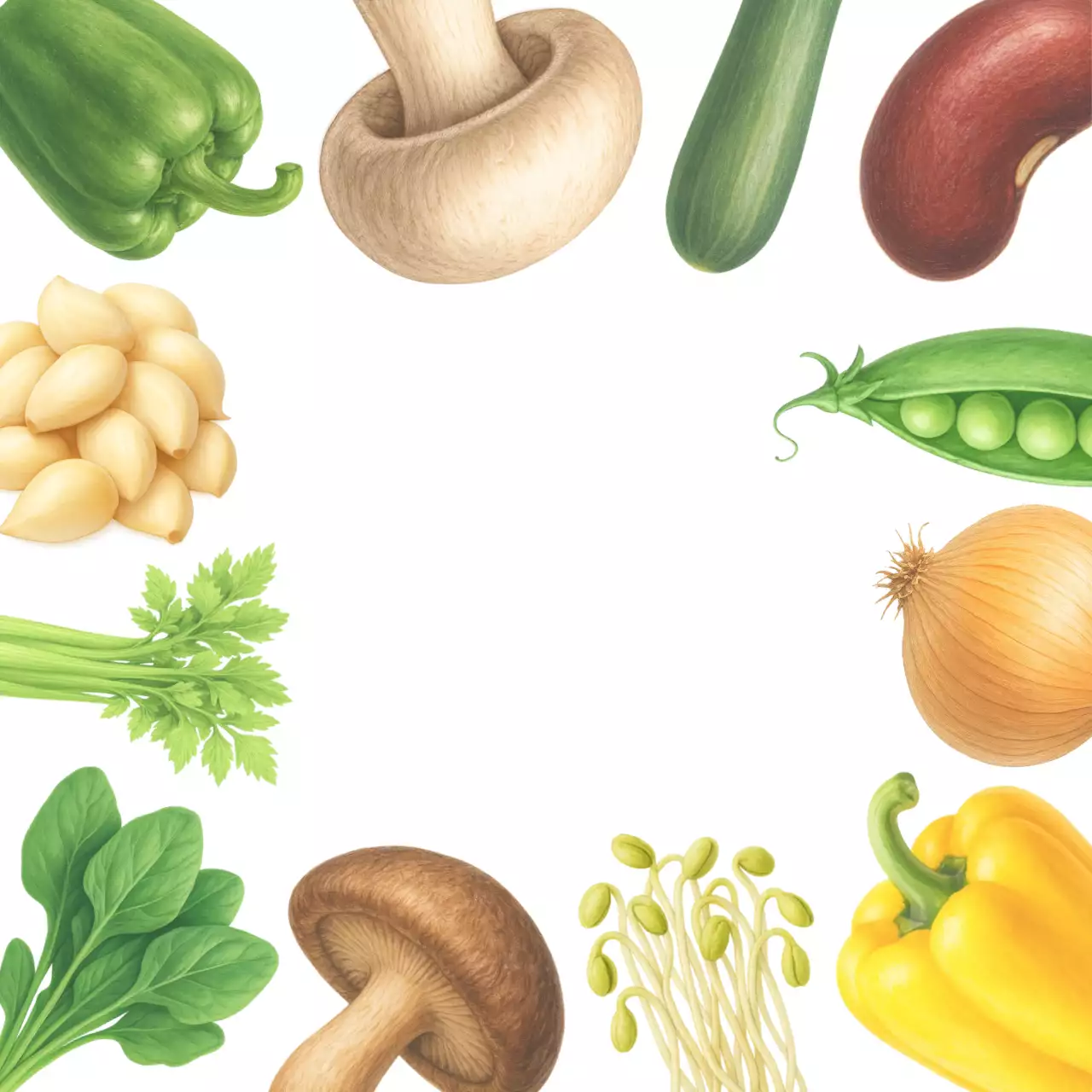 그린 화이트 신선한 먹거리 샐러드 재료 포토프레임