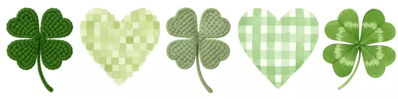 초록색의 싱그러운 클로버와 하트 디자인