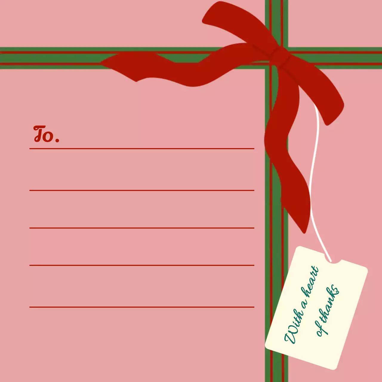 빨강 심플 선물 리본 감사 문구