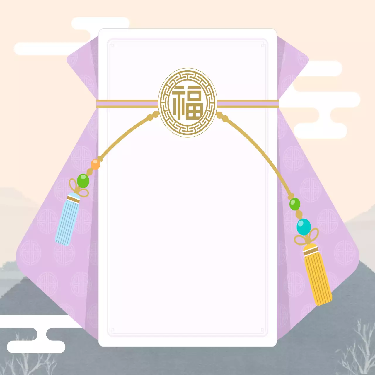 연보라 한국 전통 복주머니 엽서