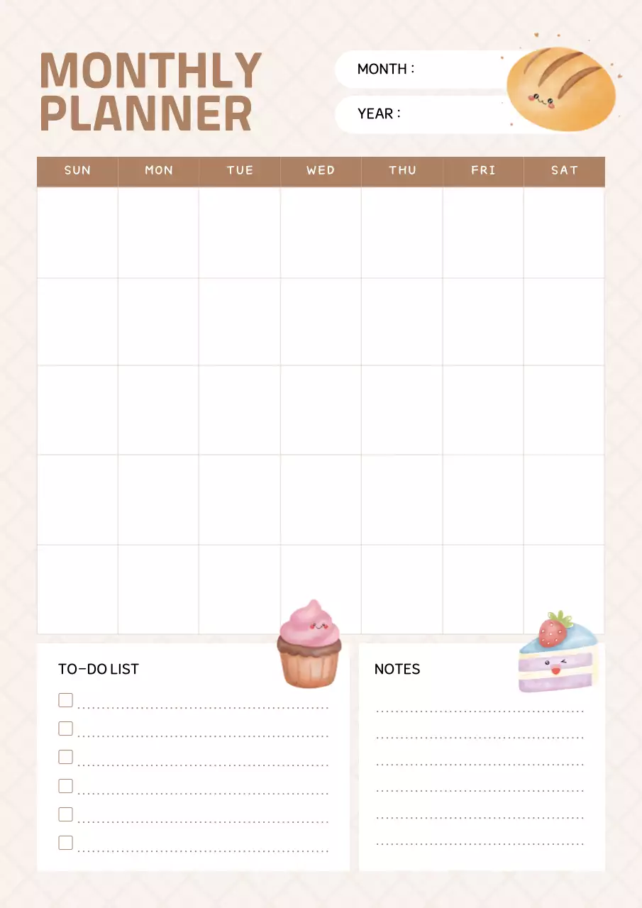 Beige Cute Monthly Planner