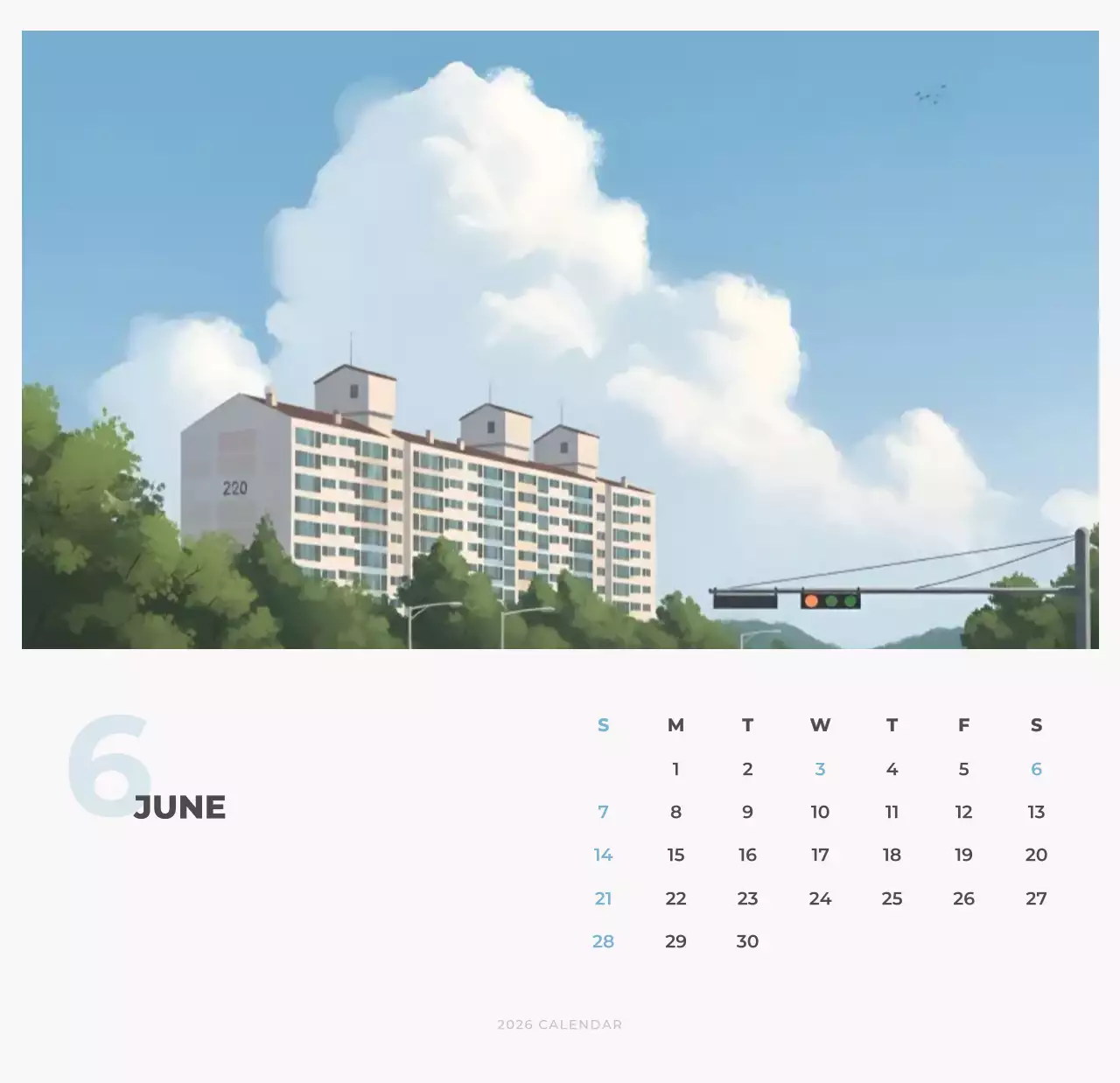 하늘색 심플 달력 캘린더