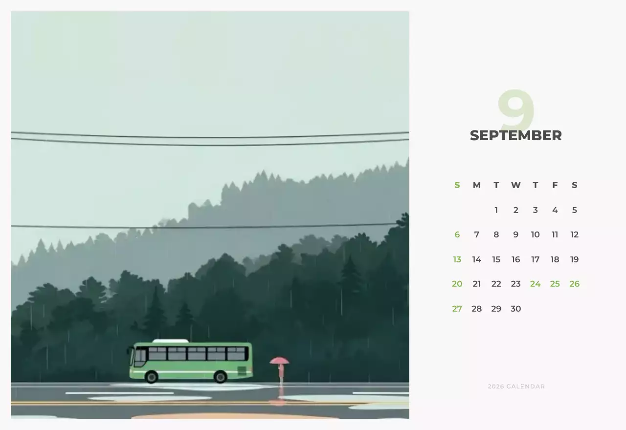 하늘색 심플 도시 캘린더