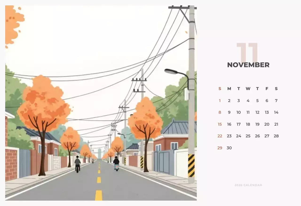 하늘색 심플 도시 캘린더