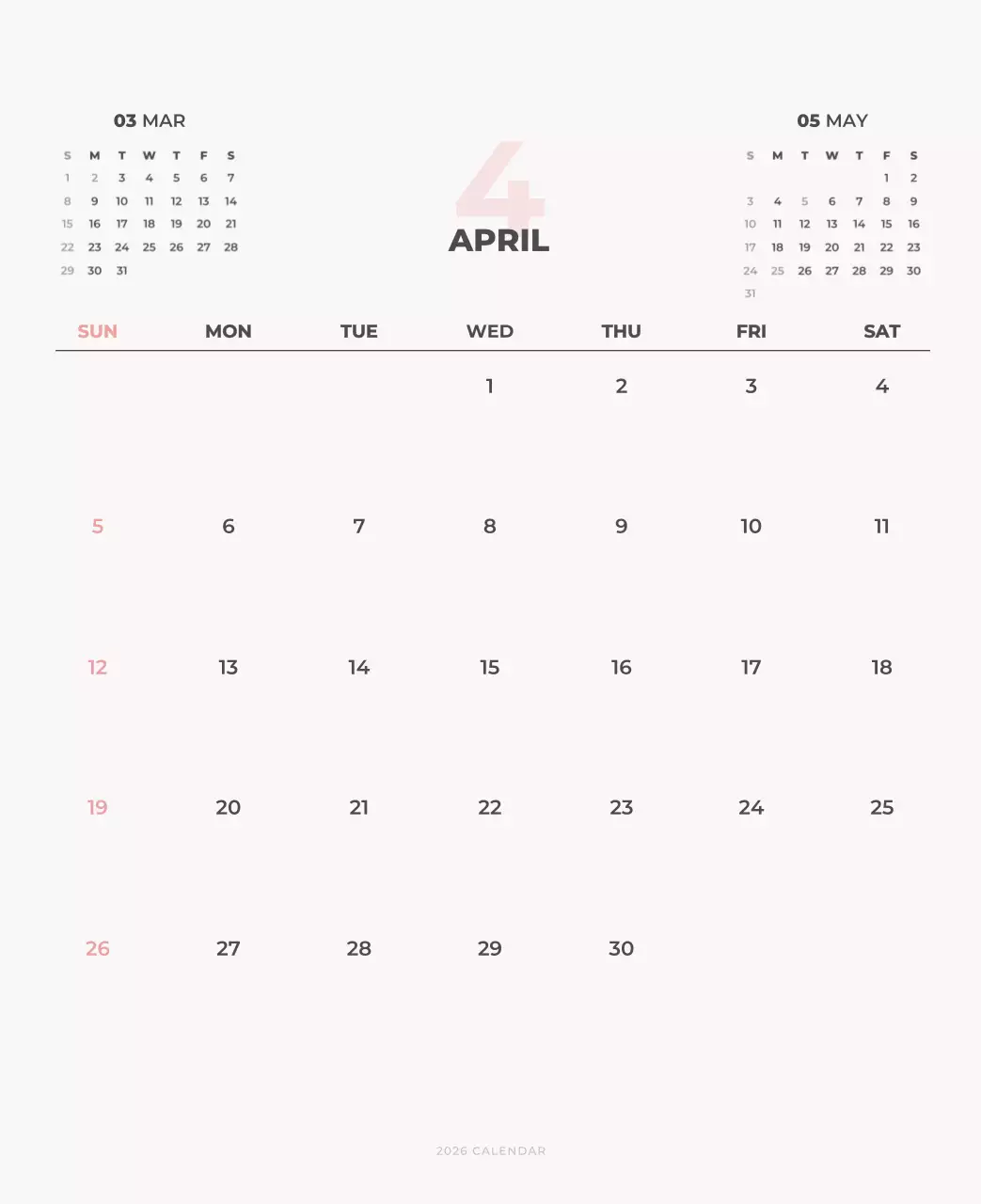 하늘색 미니멀 캘린더 달력