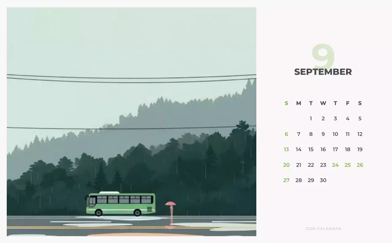 하늘색 심플 도시 달력