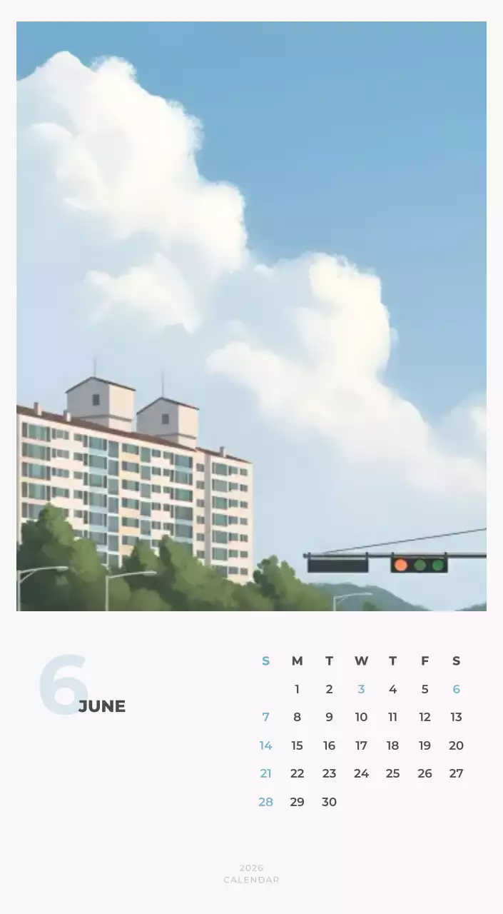 하늘색 심플 캘린더 달력