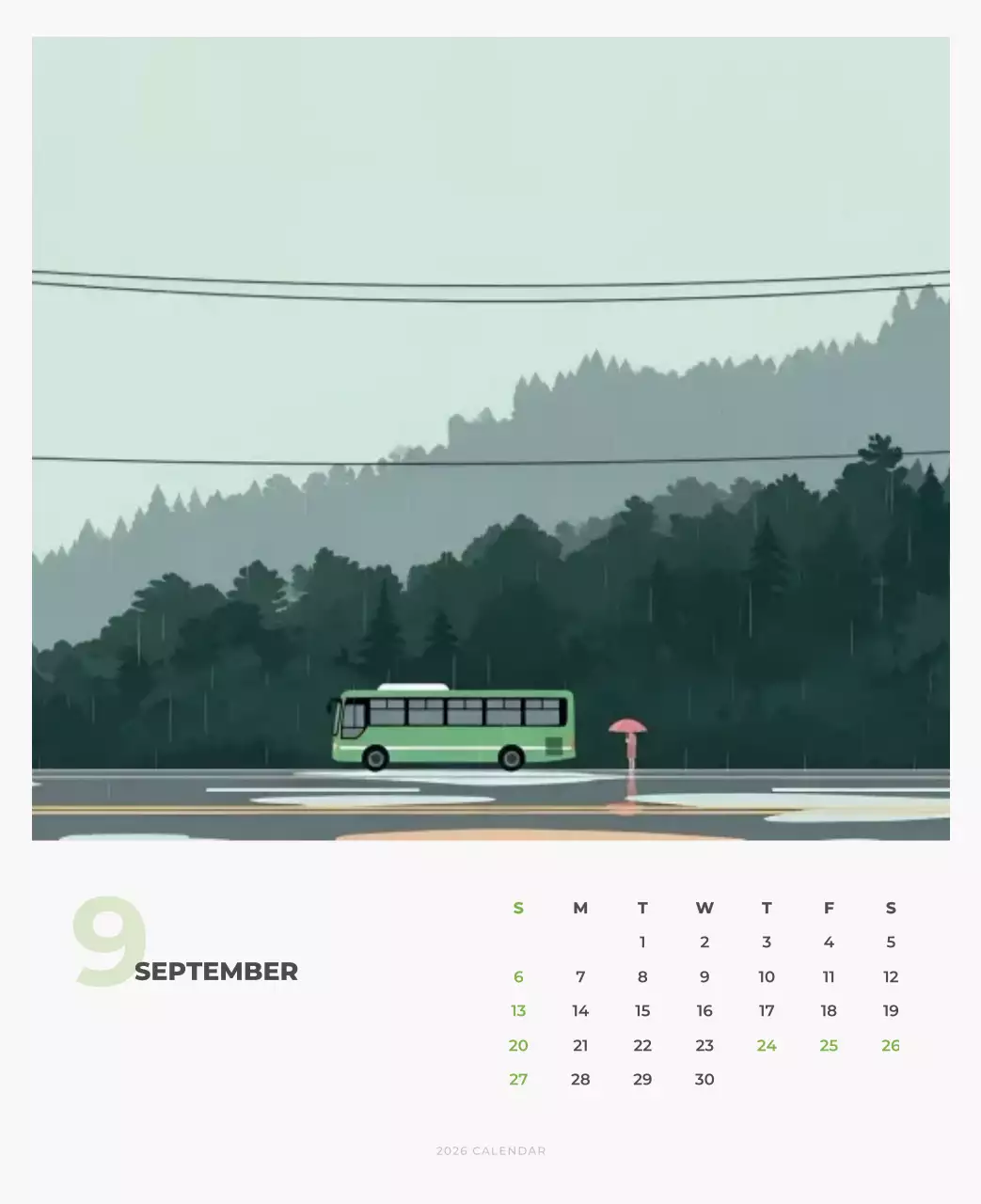 하늘색 미니멀 캘린더 달력