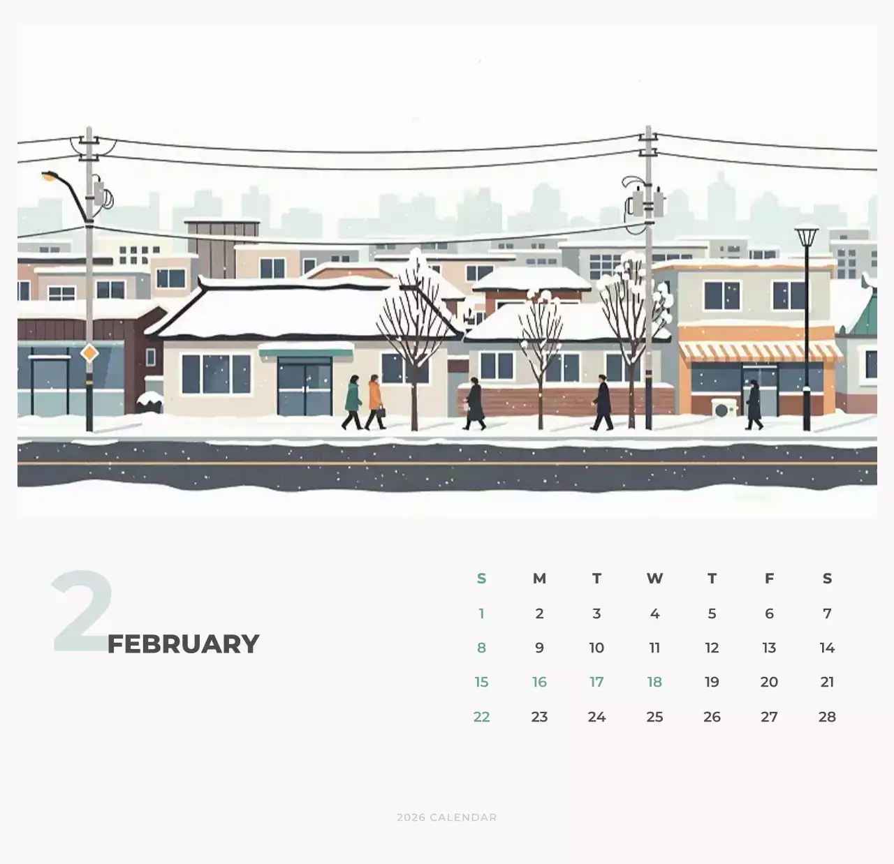 하늘색 심플 달력 캘린더