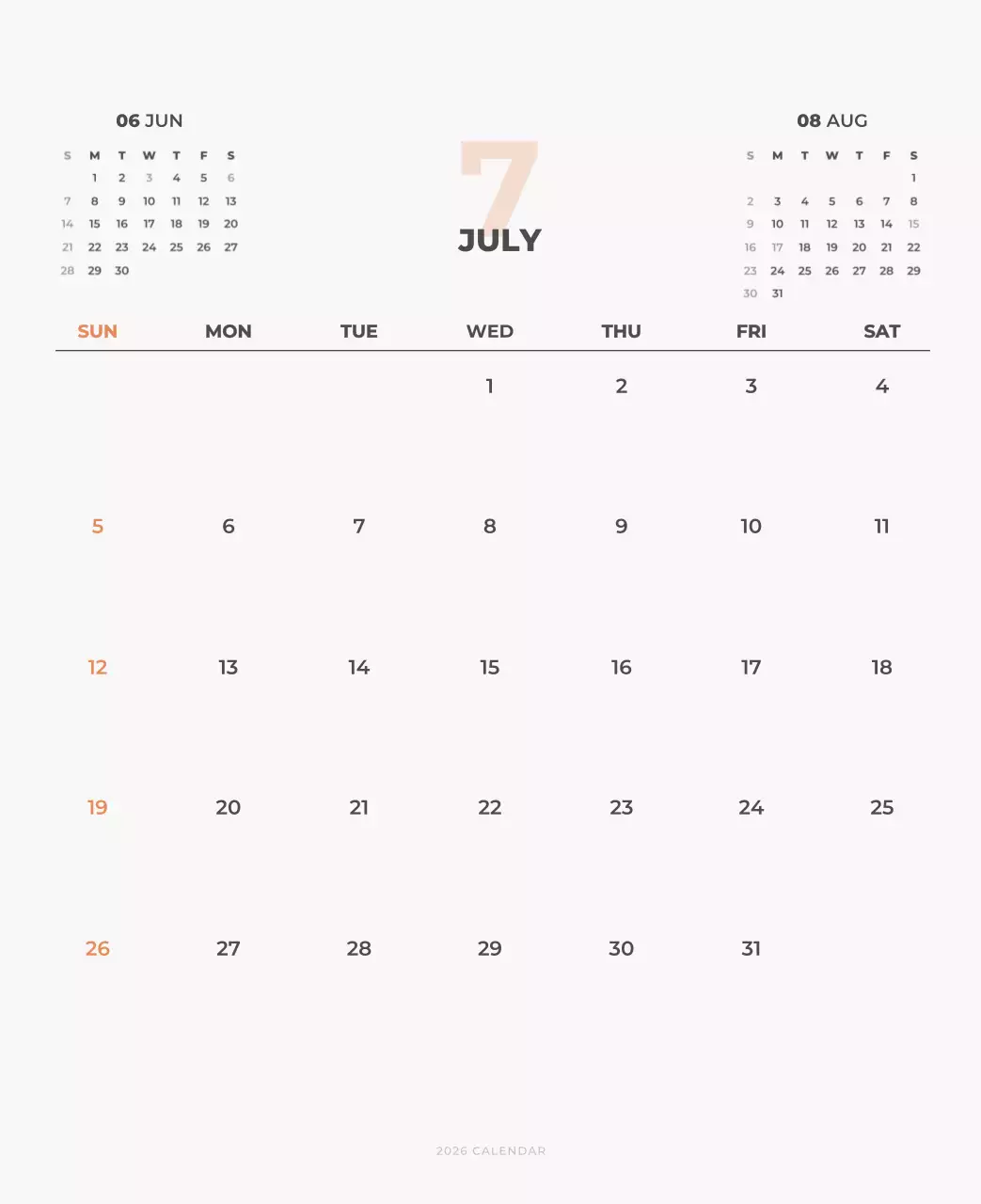 하늘색 미니멀 캘린더 달력