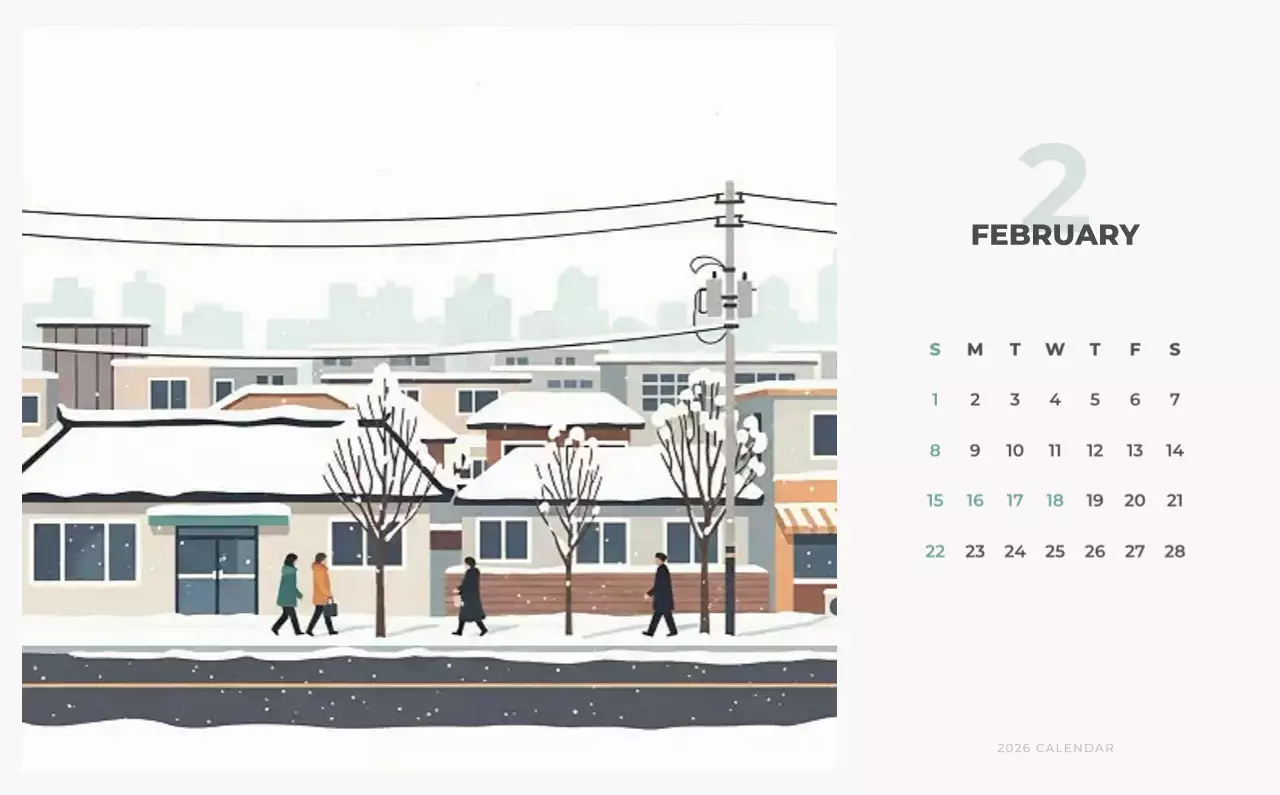 하늘색 심플 도시 달력