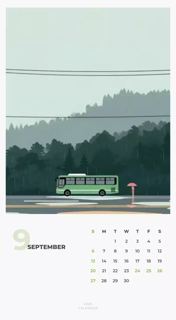 하늘색 심플 캘린더 달력