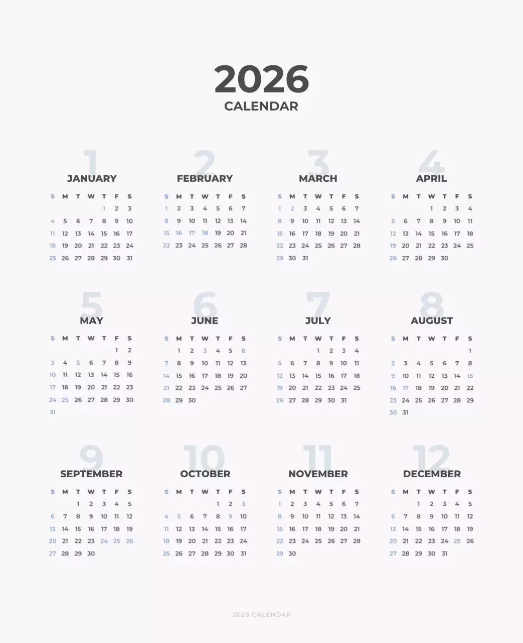 하늘색 미니멀 캘린더 달력