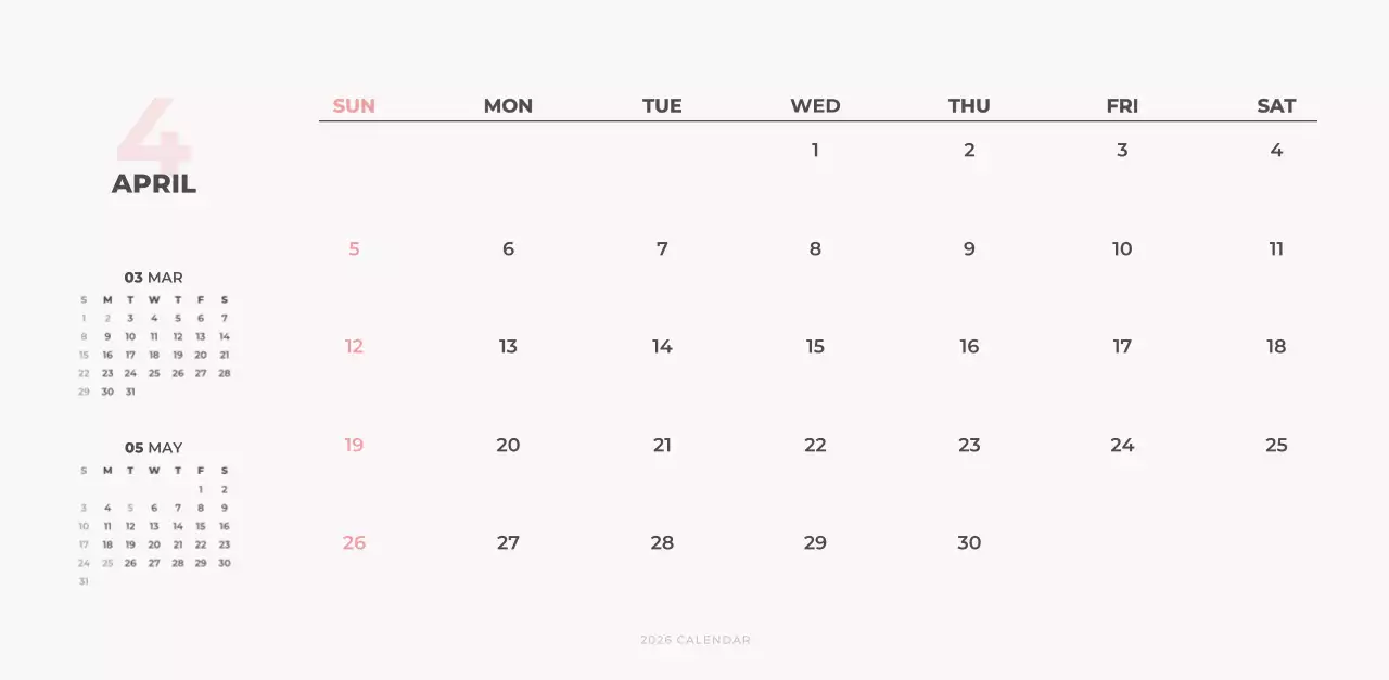 하늘색 심플 달력 캘린더