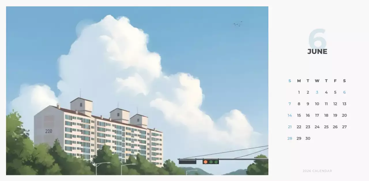 하늘색 심플 달력 캘린더