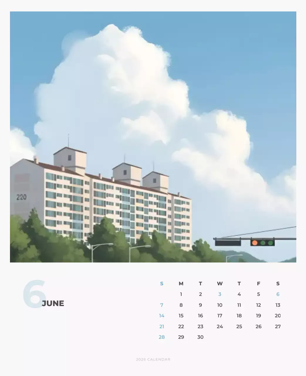 하늘색 미니멀 캘린더 달력