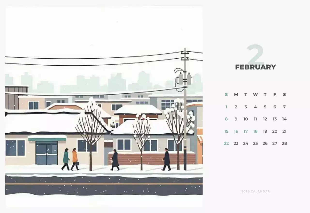 하늘색 심플 도시 캘린더