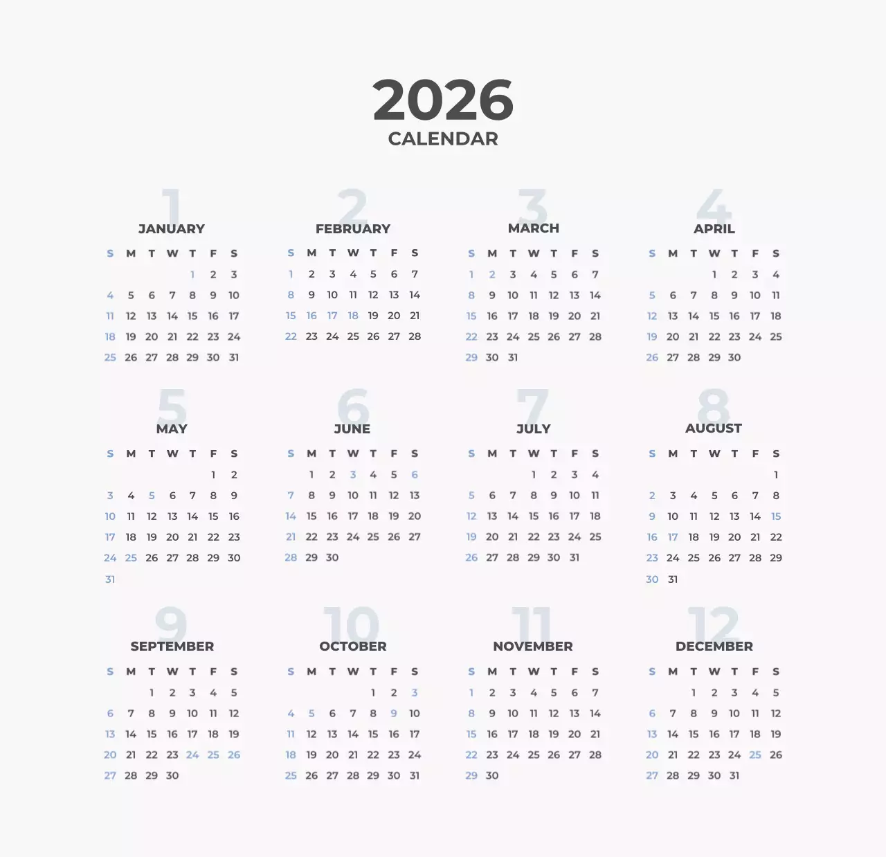 하늘색 심플 달력 캘린더