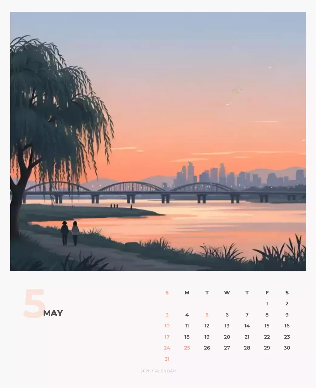 하늘색 미니멀 캘린더 달력