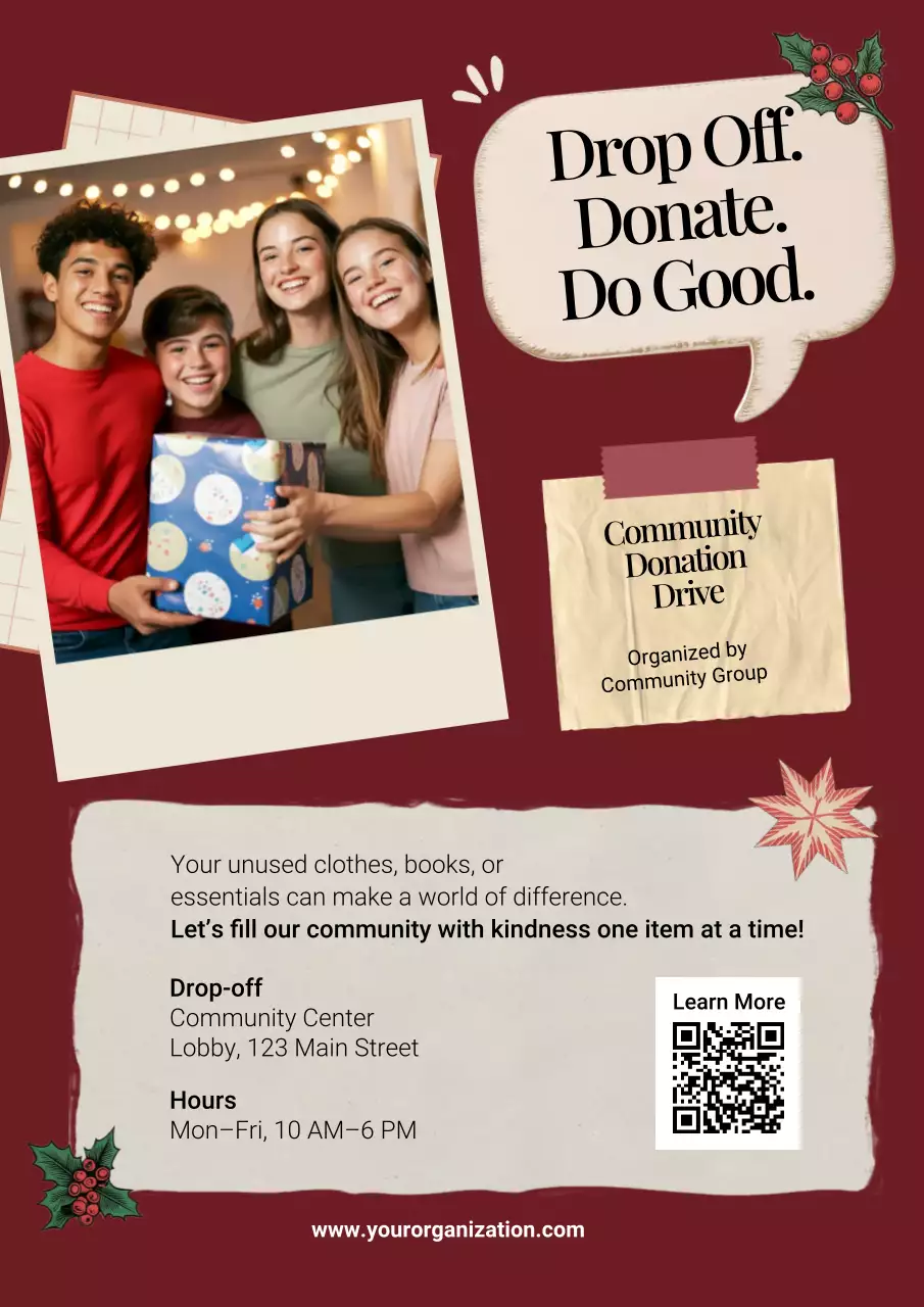 Maroon Festive Donation Announcement Poster