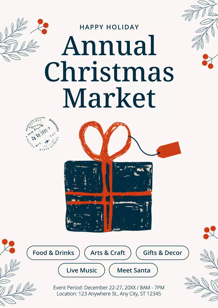 Navy Rustic Christmas Event Announcement Poster