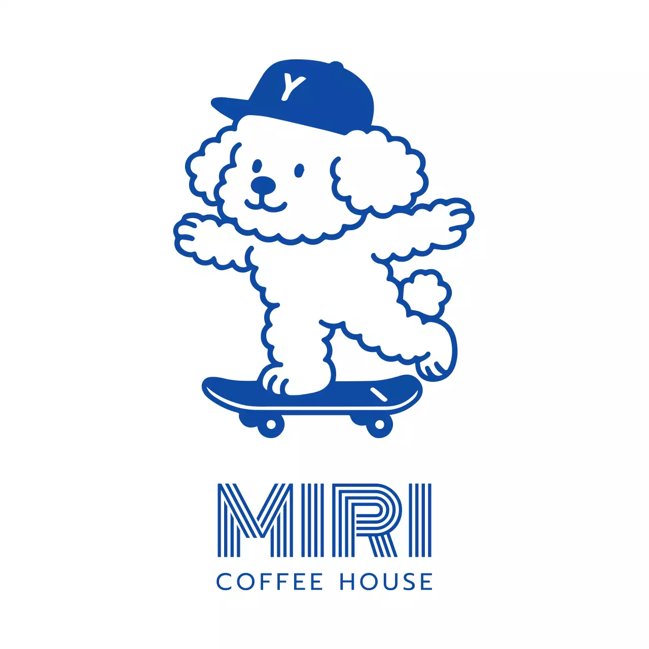 青 かわいい カフェ プラカップ イラストロゴ