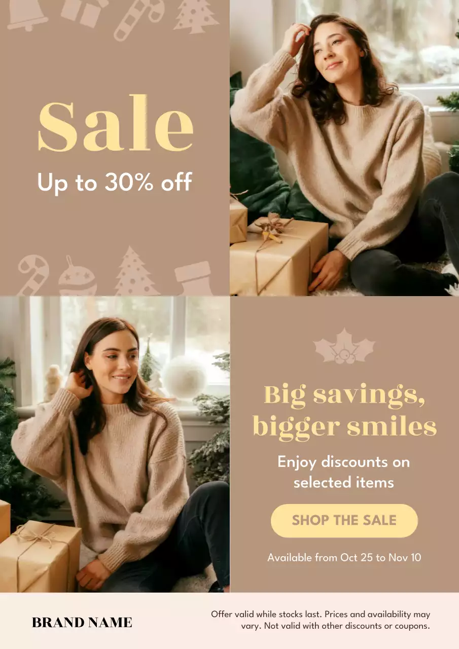 Beige Modern Holiday Sale Promotion Poster