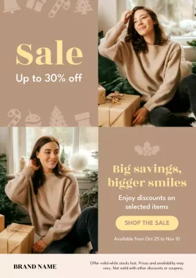 Beige Modern Holiday Sale Promotion Poster