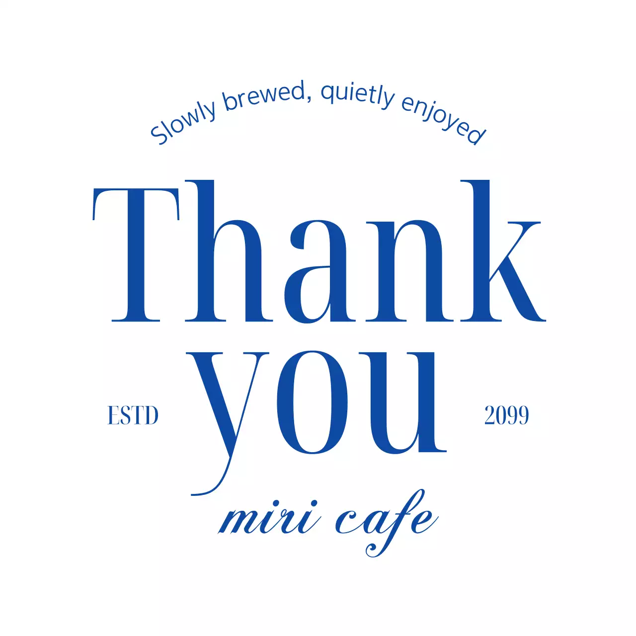 青 シンプル カフェ ロゴ サンキュー