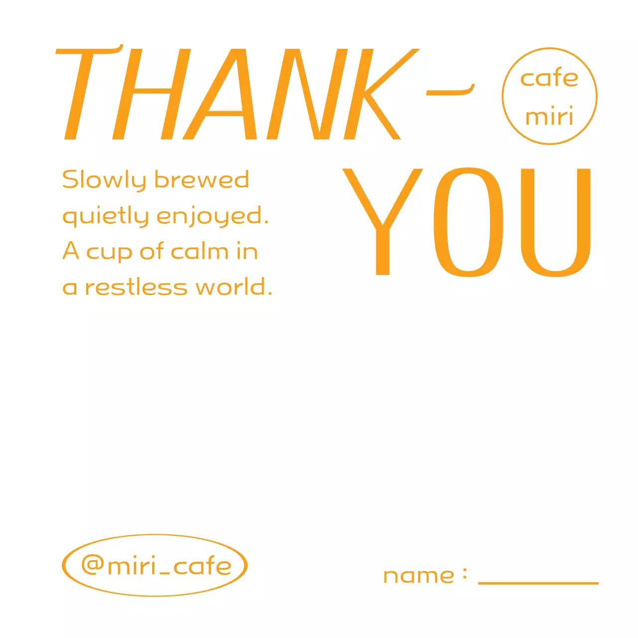 オレンジ シンプル カフェ メッセージ サンキュー