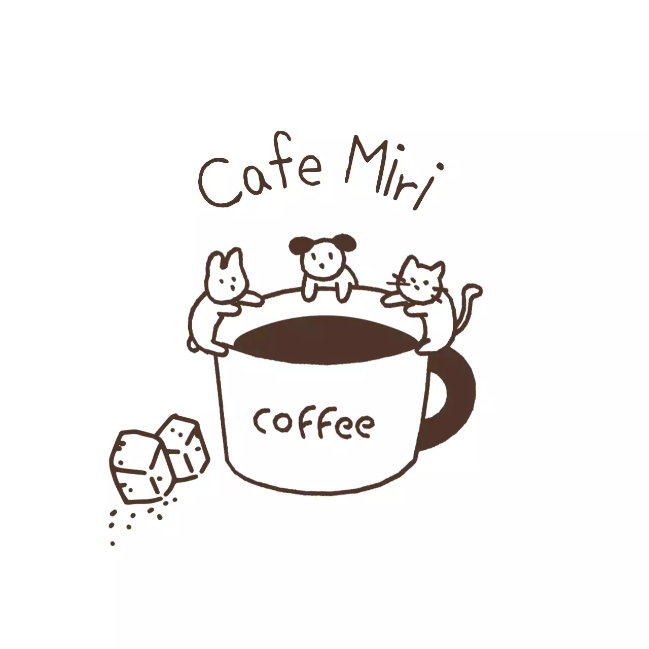 茶色 かわいい カフェ ロゴ イラストロゴ